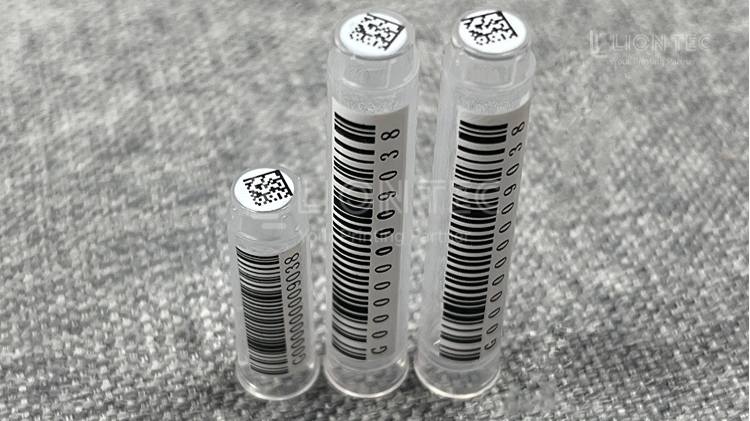 UV inkjet printer prints barcodes and QR codes on medical reagent tubes